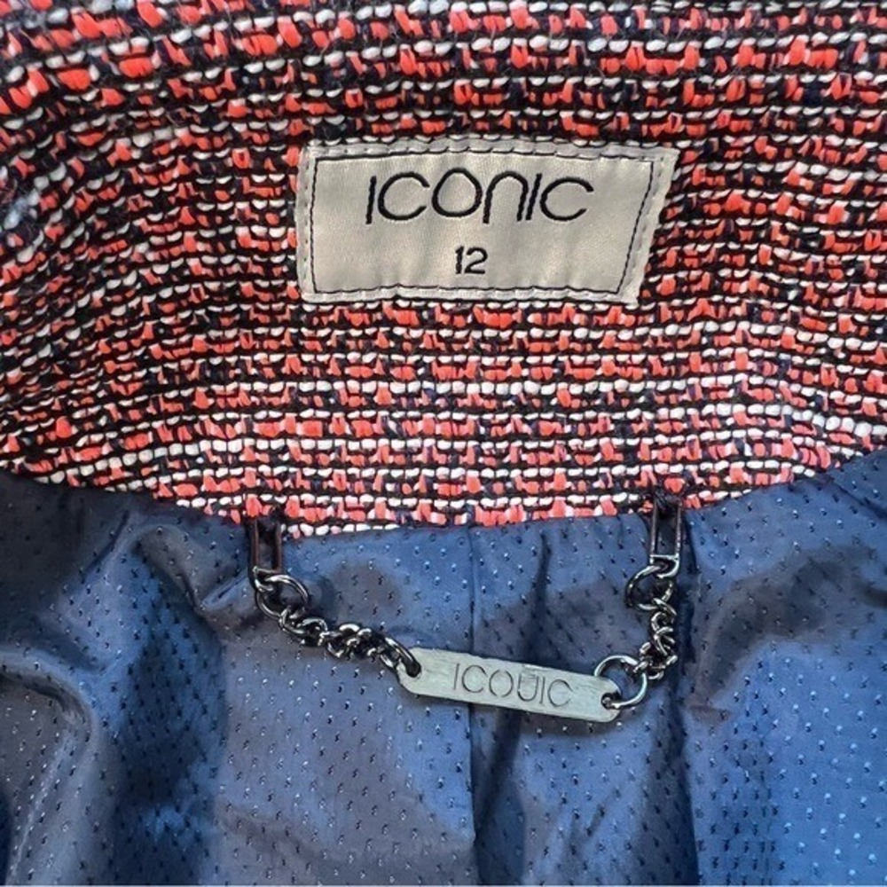 NWT Iconic Trend Asymmetric Zip Jacket Women 12 Black Neon Orange Tweed Moto - Picture 7 of 14